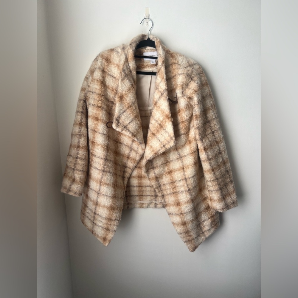 Liz Claiborne Cream Tan Plaid Crossover Coat NWOT Size Small